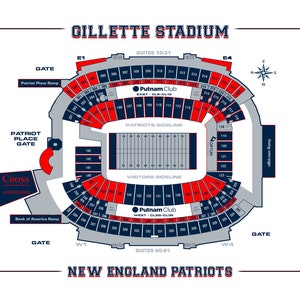 Vintage Print of Gillette Stadium Seating Chart on Photo Paper, Matte ...