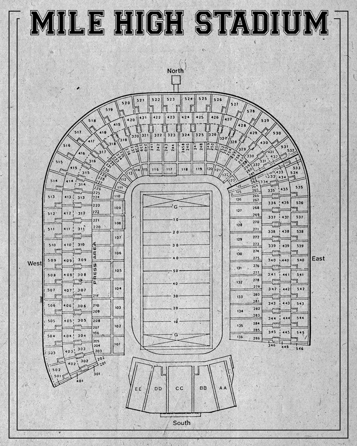 Print Of Vintage Mile High Stadium Seating Chart Seating Chart On Photo 