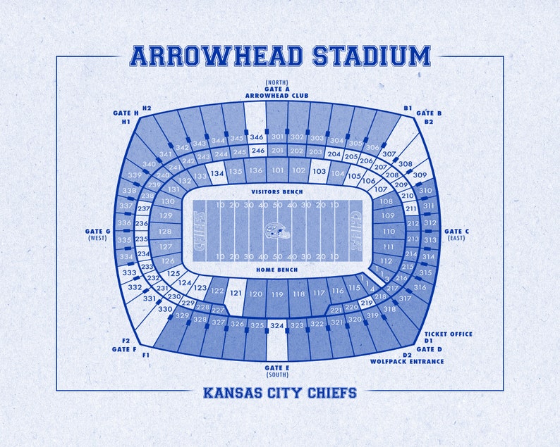 Vintage Style Print of Arrowhead Stadium Seating Chart on | Etsy