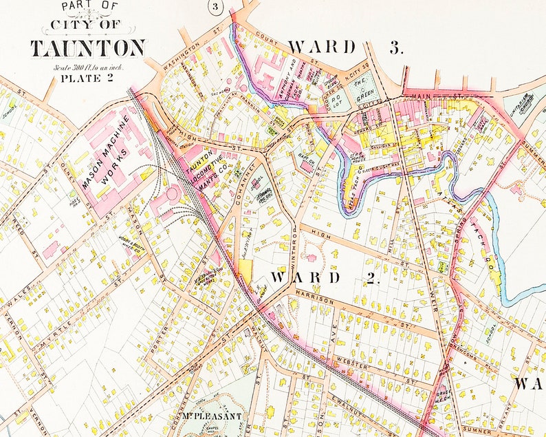 Print of Antique Street Map of Parts of Taunton Massachusetts Etsy