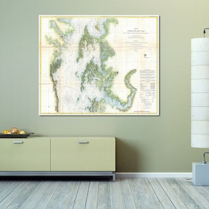 Impresión detallada de un mapa náutico vintage de la bahía de Chesapeake en papel mate, papel fotográfico o lienzo estirado.