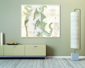 Vintage kaartafdruk Chesapeake Bay nautische kaart: gedetailleerde muurkunst