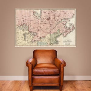 Vintage Druck der Landkarte von Kanada und Nordosten der USA auf Ihrer Wahl von Matte Papier, Fotopapier oder gestreckter Leinwand
