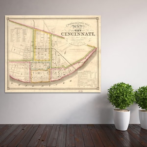 Impresión de un mapa antiguo de Cincinnati, Ohio, en papel fotográfico, papel mate o lienzo estirado
