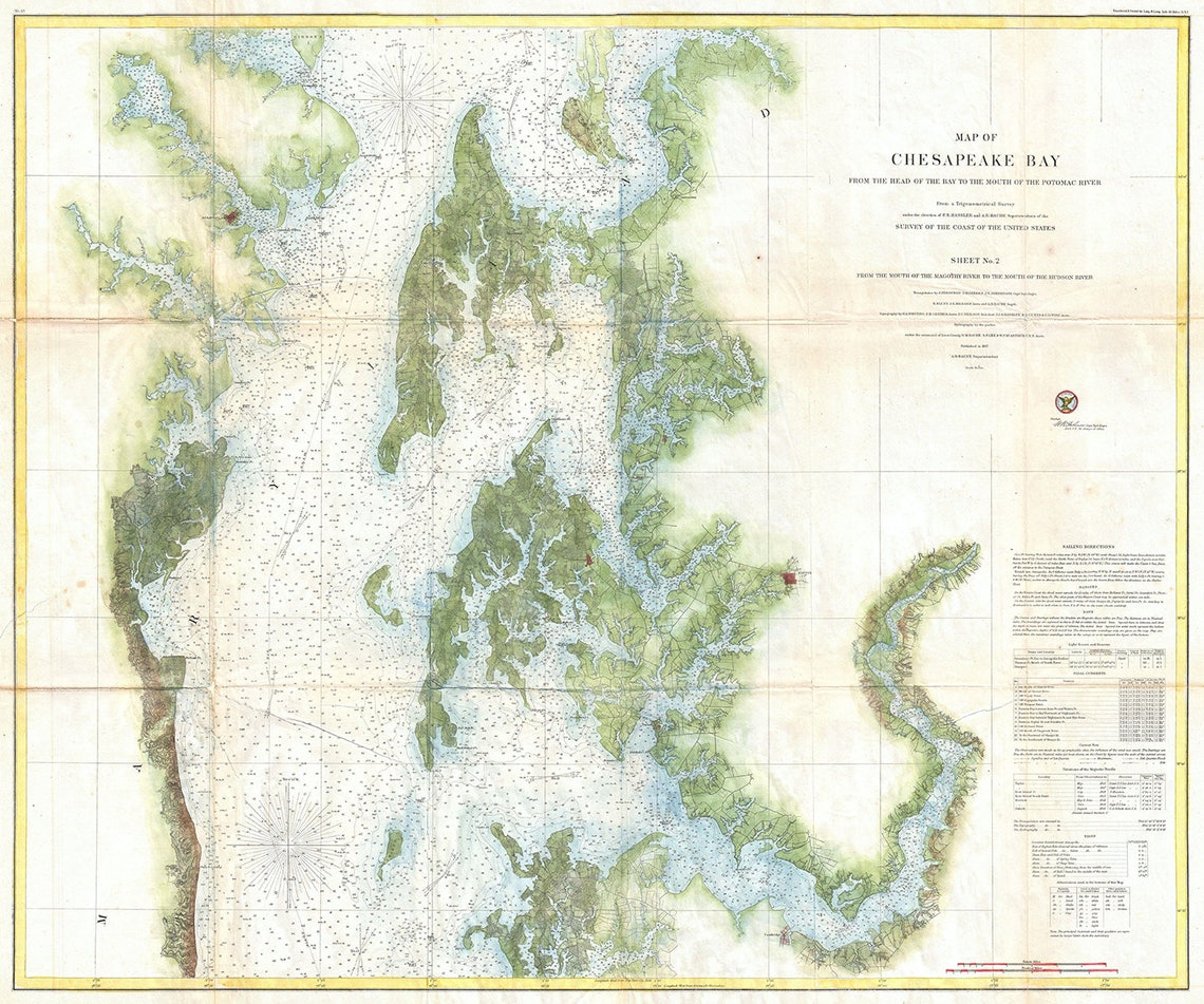 Detailed Vintage Chesapeake Bay Nautical Map Chart Print on - Etsy