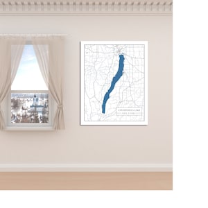 Impressão do Mapa do Lago Canandaigua, Nova York. Impresso em Canvas, Matter Paper ou Photo Paper.