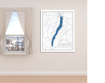 Canandaigua Lake, New York Map Print: Canvas, Matte, or Photo Paper