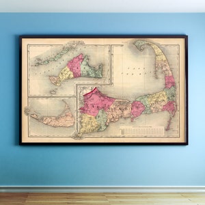 Antike Karte von Barnstable County, Cape Cod und die Inseln auf Foto Papier Matt Papier oder Leinwand