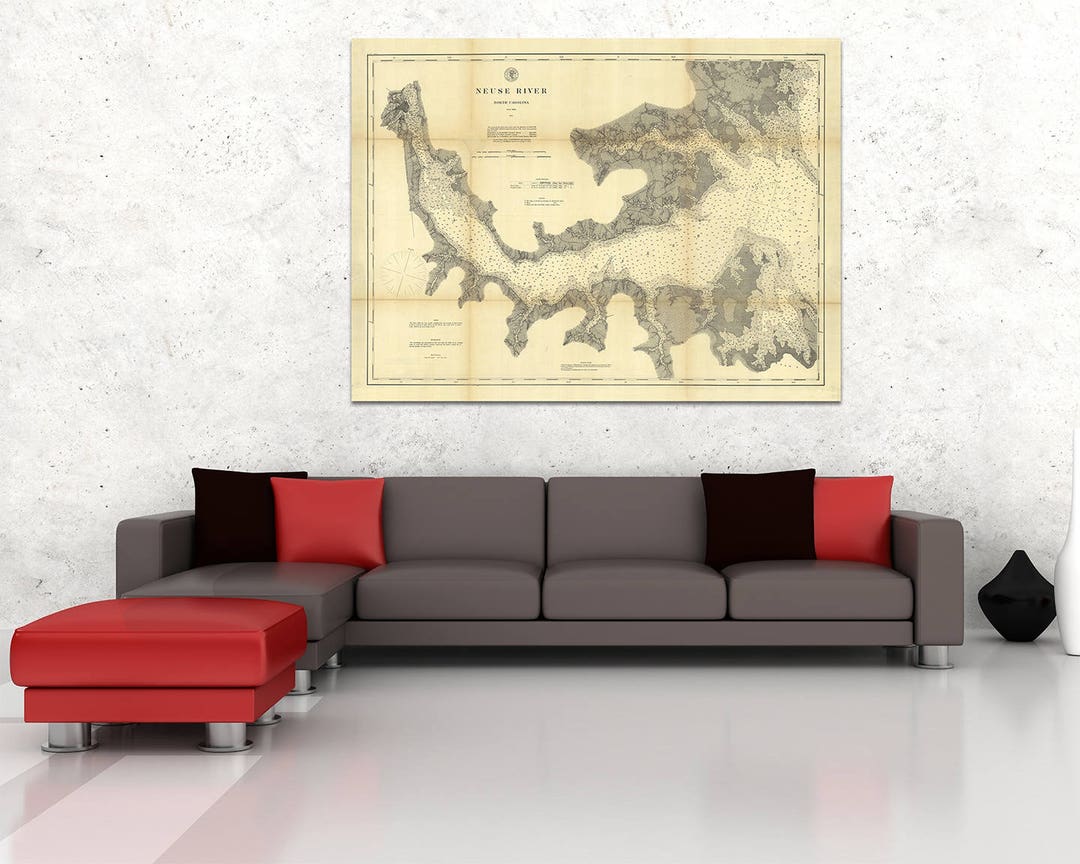 Antique Neuse River Map Print: North Carolina Art on Canvas or Paper ...