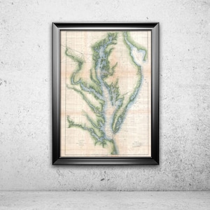 Antike Landkarte von Chesapeake Bay Maryland auf Ihre Wahl von Matt Papier, Fotopapier, Leinwand