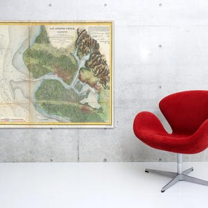 Kunstdruck einer antiken Karte von San Antonio Creek auf Mattpapier, Fotopapier oder gespannter Leinwand. Kostenloser Versand!