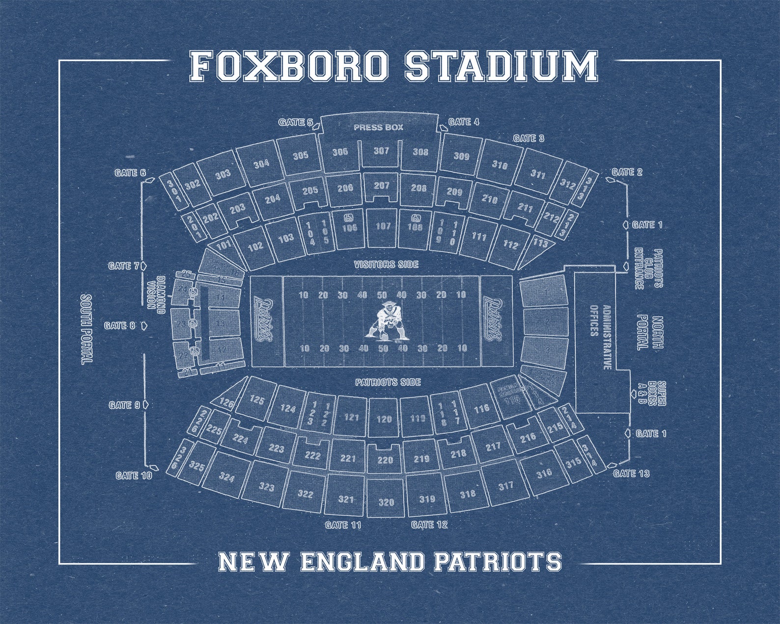 Print of Vintage Foxboro Stadium Seating Chart Seating Chart - Etsy