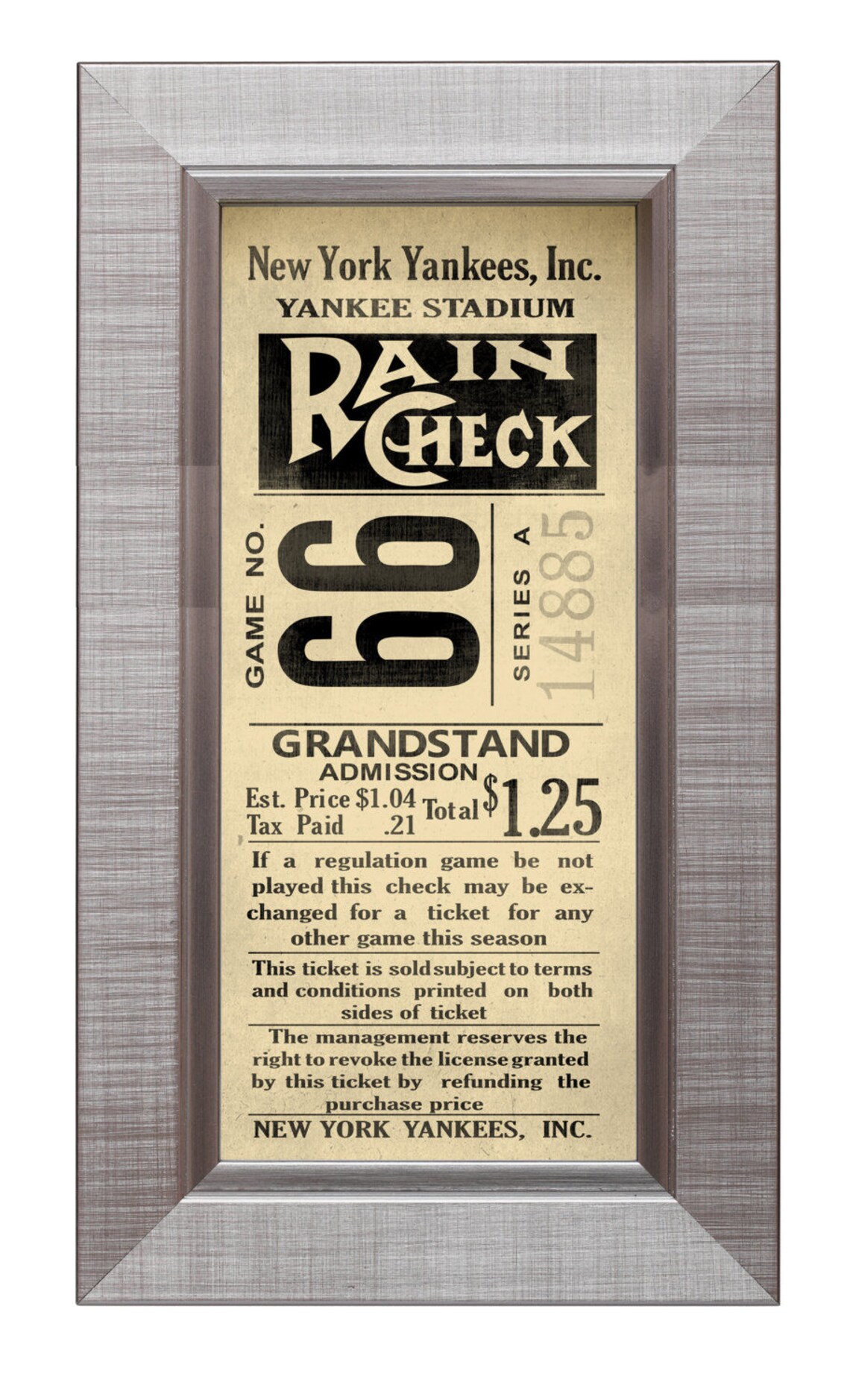Print of Vintage New York Yankees Ticket Stub on Photo Paper Etsy
