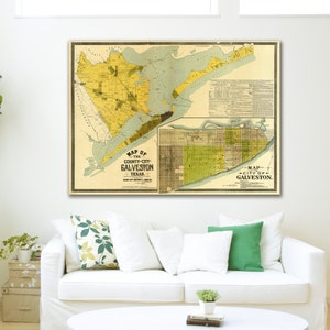 Antike Karte von Galveston County, Texas auf mattem Fotopapier oder auf Leinwand