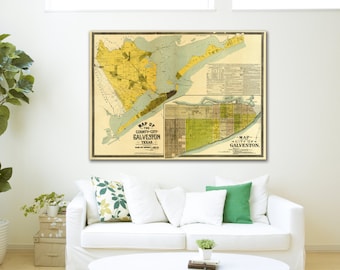 Antieke kaartafdruk Galveston County, Texas: fotopapier, mat of canvas