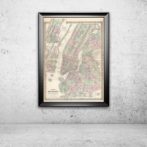 Impresión de un mapa antiguo de la ciudad de Nueva York de Colton sobre papel fotográfico mate o lienzo estirado