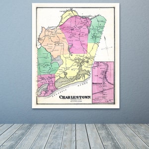 Kunstdruck von Antike Karte von Charlestown Rhode Island Washington County auf Fotopapier, Mattpapier oder gespannter Leinwand