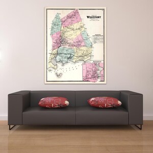 Print of Antique Map of Westport, Connecticut on Matte Paper, Photo Paper, or Stretched Canvas. Free Shipping!