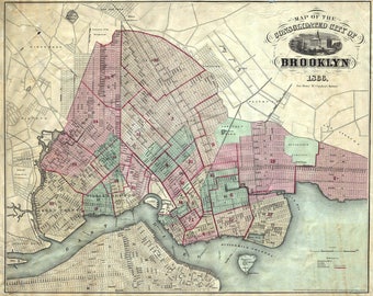 Antique Brooklyn Map Print 1866: Vintage Harbor Chart Art
