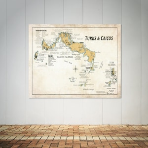 Mapa detallado de las Islas Turcas y Caicos. Impreso en lienzo, papel de alto gramaje o papel fotográfico.
