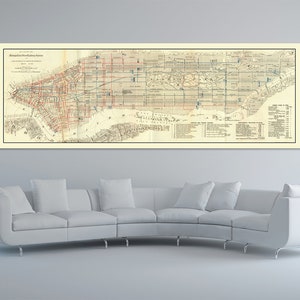 Antike Karte von Manhattan Street Eisenbahn System New York auf Fotopapier Matt Papier oder gespannte Leinwand