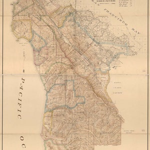 Vintage Print of San mateo county california  Map on Canvas Photo Paper or Matte Chart 1800s antique