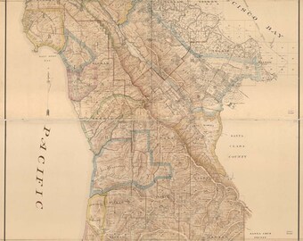 Impresión de mapa vintage del condado de San Mateo, California - Carta antigua del siglo XIX