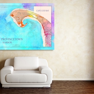 Künstlerischer Druck der Provinztown Seekarte auf Ihrer Wahl von Fotopapier, Matte Papier oder Leinwand Giclée