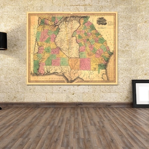 Afdruk van antieke kaart van Georgia en Alabama op fotopapier, matpapier of gespannen canvas