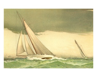 Segelboot Aquarell Druck: Nautische Kunst auf Matte Papier oder Leinwand