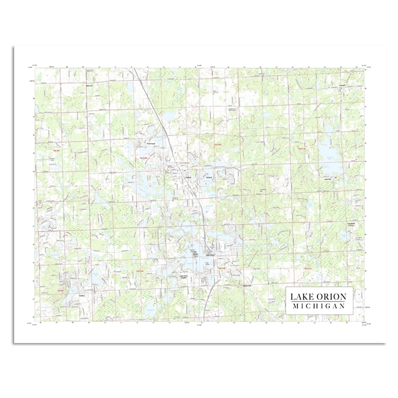 Print of Map of Lake Orion Michigan. Printed on Canvas Etsy