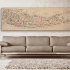 Impressão de mapa vintage de Long Island em papel fotográfico fosco, papel, tela, frete grátis, decoração, giclée, gráfico náutico antigo, planta, linha, nova iorque