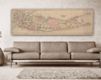 Print of Vintage Long Island Map on Photo Paper Matte Paper Canvas FREE SHIPPING Decor Giclee Antique Nautical Chart Blueprint Line New York