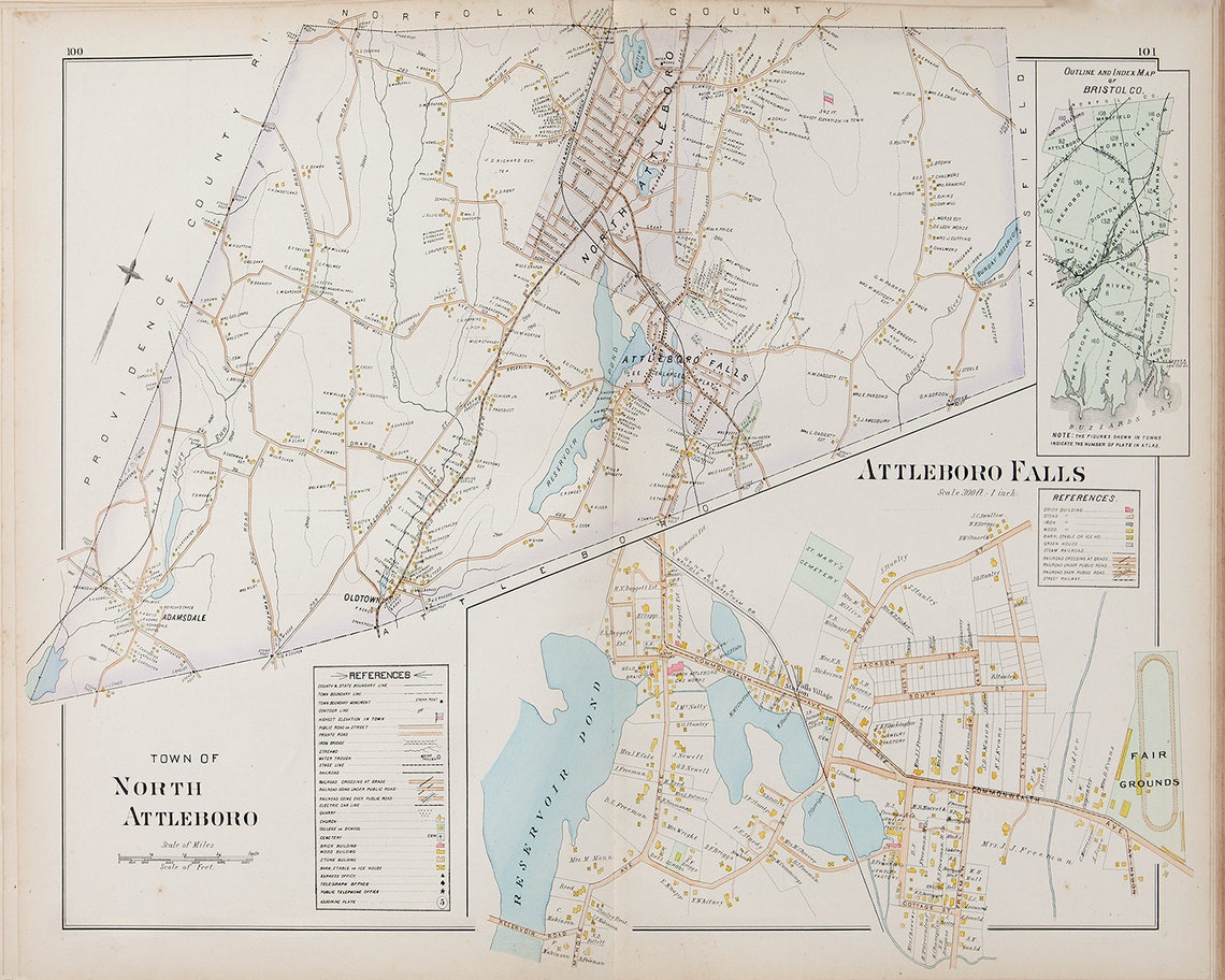 Print of Antique Map of Attleboro Falls Massachusetts on Etsy