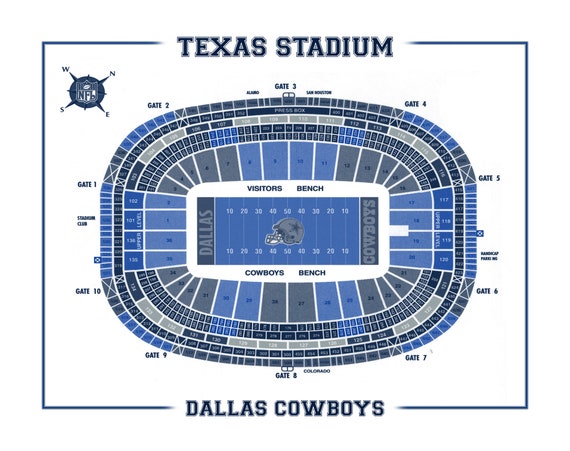 Print of Vintage OLD Texas Stadium Seating Chart Seating Chart on Photo  Paper, Matte paper or Canvas