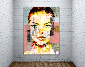 Textured Woman Face Pop Art Print: Canvas, Photo, or Matte Paper