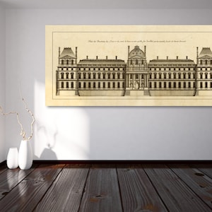 Impressão do Plano de Elevação Vintage da Face do Palácio do Louvre em Paris, França