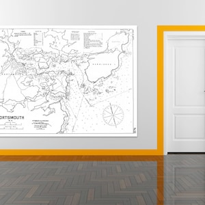 Antiker Druck der Hafenkarte von Portsmouth, New Hampshire auf Ihrer Wahl von Fotopapier, Matte Papier oder Canvas Giclee