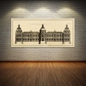 Print of Vintage Elevation Plan of the Face of Louvre Palace in Paris, France