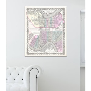 Vintage Stadtplan von Louisville, New Orleans Karte auf mattem Fotopapier oder Leinwand mit kostenlosem Versand!
