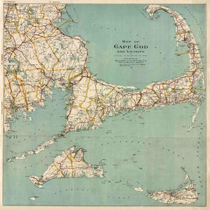 Kunstdruck der Antiken Vintage Karte von Cape Cod auf Fotopapier, Matte Papier oder gespannte Leinwand