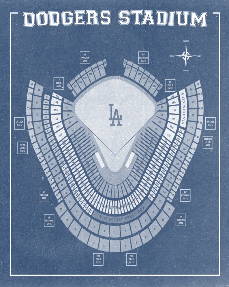 Vintage Print Of Los Angeles Dodgers Stadium Seating Chart Etsy