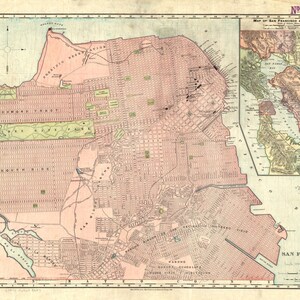 Print of Vintage San Francisco California Map on Photo Paper, Matte Paper, or Stretched Canvas