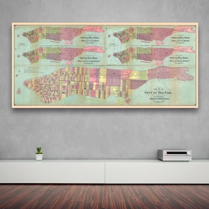 Vintage antieke kaartafdruk van de stad New York met politieke verdeeldheid op fotopapier, matterpapier en canvas