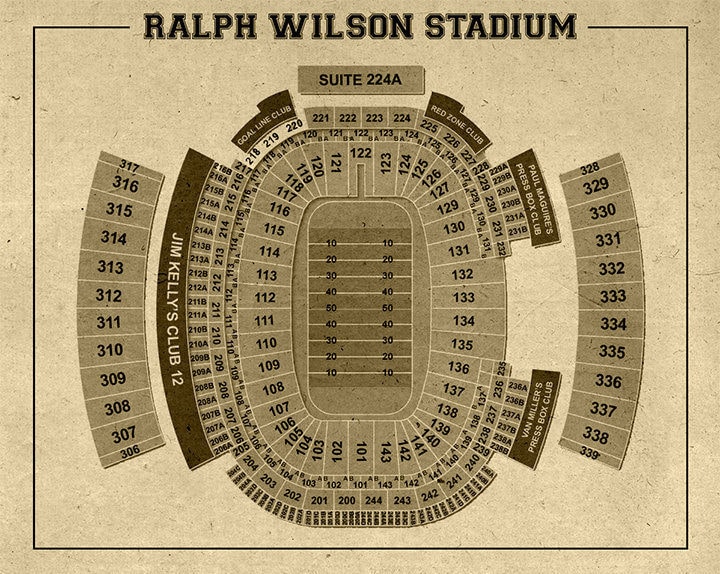 Print of Vintage Ralph Wilson Stadium Seating Chart Seating Chart on