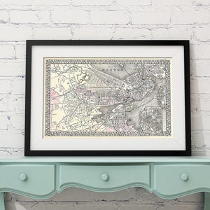 Antike Plan von Boston Massachusetts auf Ihre Wahl aus Mattpapier, Fotopapier, gestreckt Leinwand