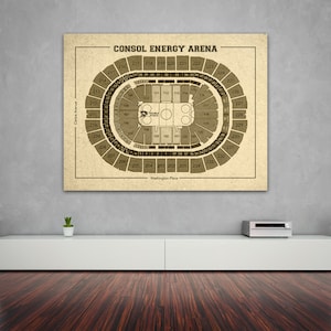 Biglietti d'epoca per lo stadio Consol Energy Arena dei Pittsburgh Penguins su carta fotografica, carta opaca o tela, decorazioni per la casa, disegno a tratteggio