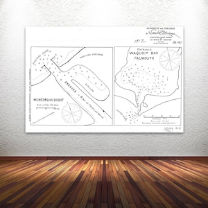 Antiker Druck von Menemsha Bight & Waquoit Bay, Falmouth, MA auf Ihrer Wahl von Fotopapier, Matte Papier oder Canvas Giclee