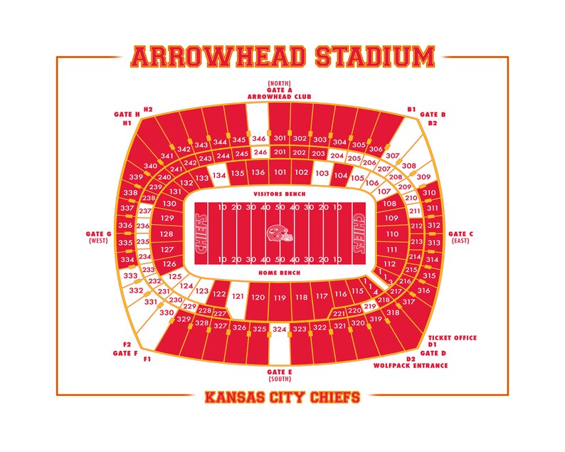 Vintage Style Print of Arrowhead Stadium Seating Chart on | Etsy