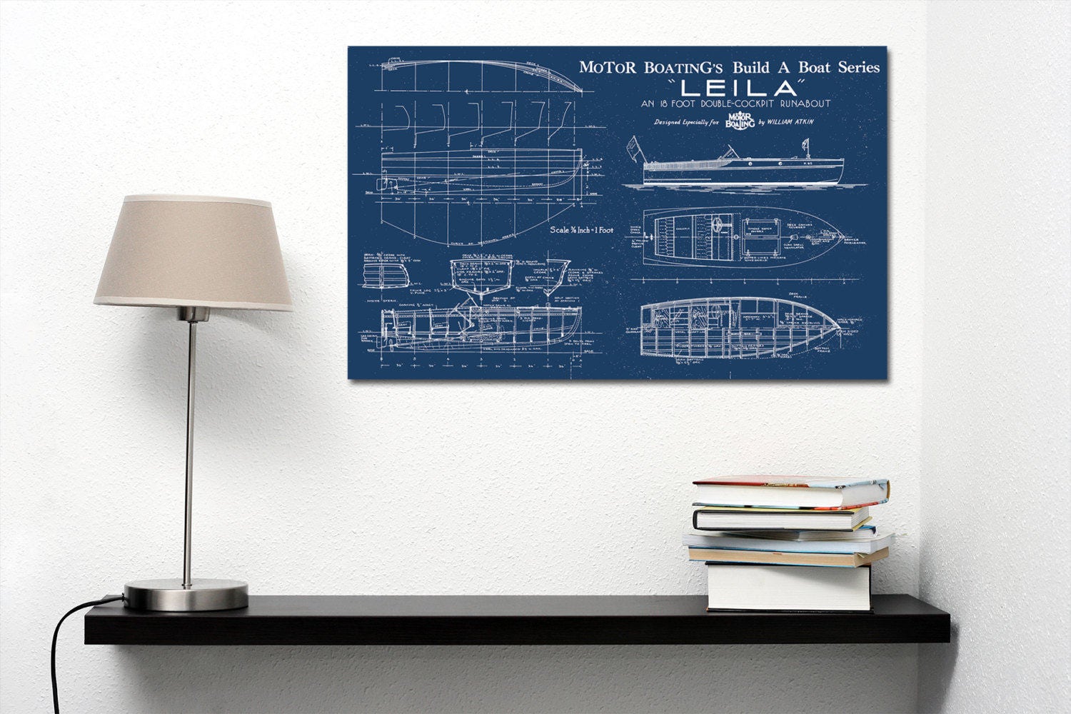 Print of Vintage LEILA Boat Blueprint From Motor Boatings